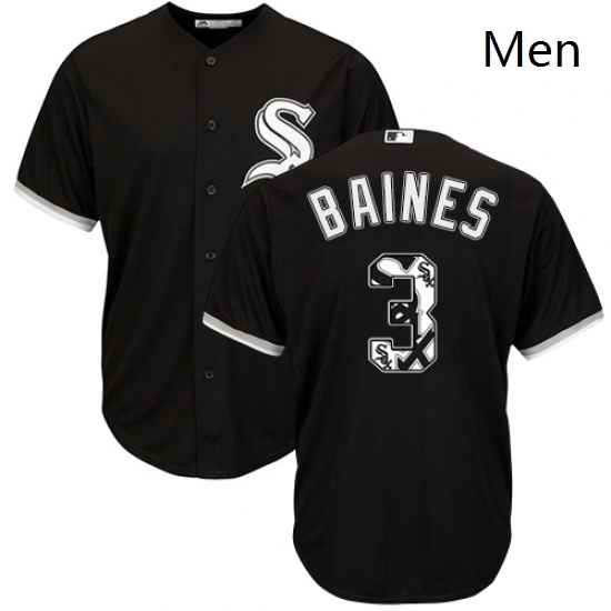 Mens Majestic Chicago White Sox 3 Harold Baines Authentic Black Team Logo Fashion Cool Base MLB Jersey